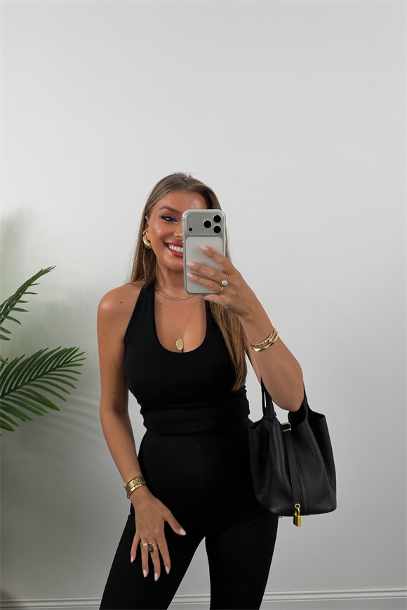 Lüx Kalite Paçası Düğmeli Çelik İspanyol Tayt Pantolon Siyah