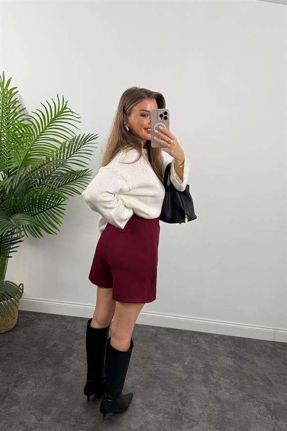 Lüx Kalite Şehir Boy Kalın Kumaş Şort Etek Bordo