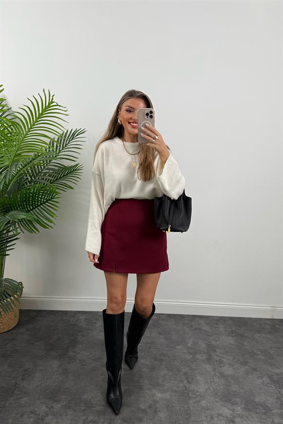 Lüx Kalite Şehir Boy Kalın Kumaş Şort Etek Bordo