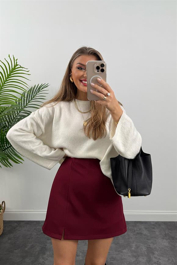 Lüx Kalite Şehir Boy Kalın Kumaş Şort Etek Bordo