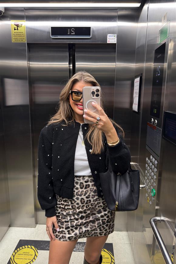 Lüx Kalite Taşlı Yumoş Kaşe Bomber Ceket