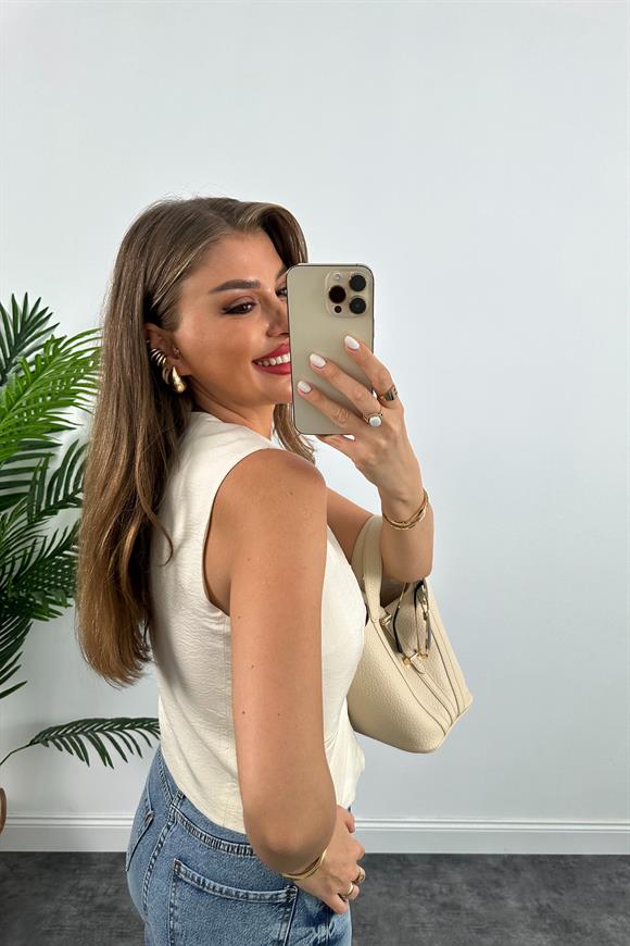 Lüx Kalite Tensel Keten Astarlı Basic Yelek Ekru