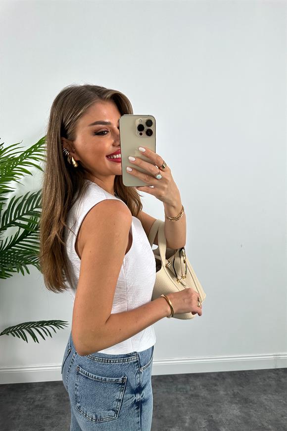 Lüx Kalite Tensel Keten Astarlı Basic Yelek Beyaz