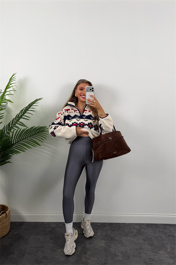 Lüx Kalite Toparlayıcı Parlak Disko Tayt Antrasit