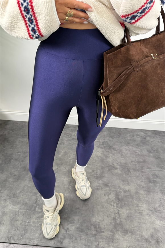 Lüx Kalite Toparlayıcı Parlak Disko Tayt Lacivert