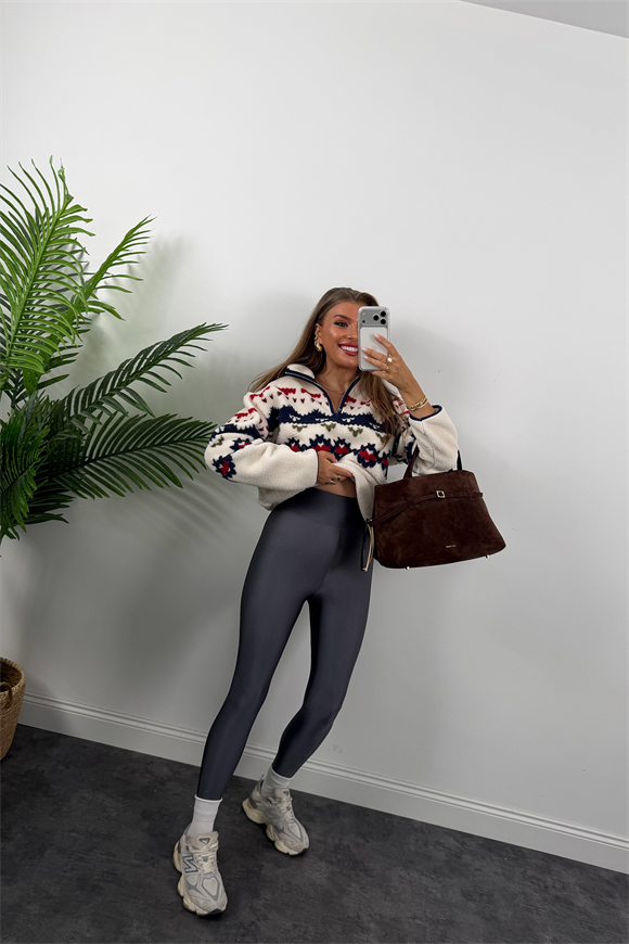 Lüx Kalite Toparlayıcı Parlak Disko Tayt Antrasit