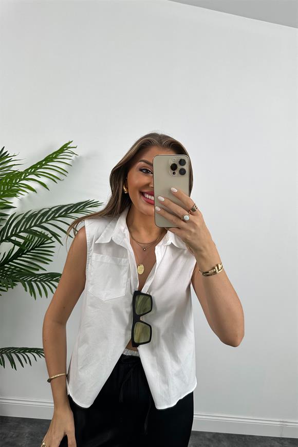 Lüx Kalite Vatkalı Yırtmaçlı Sıfır Kol Basic Gömlek