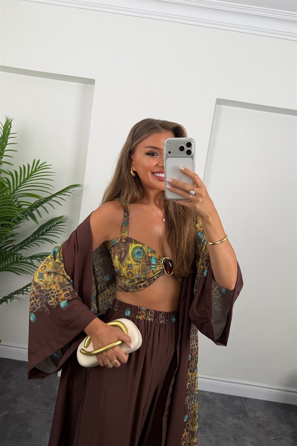 Lüx Marka Model 3 Parçalı Tasarım Kimono Takım 