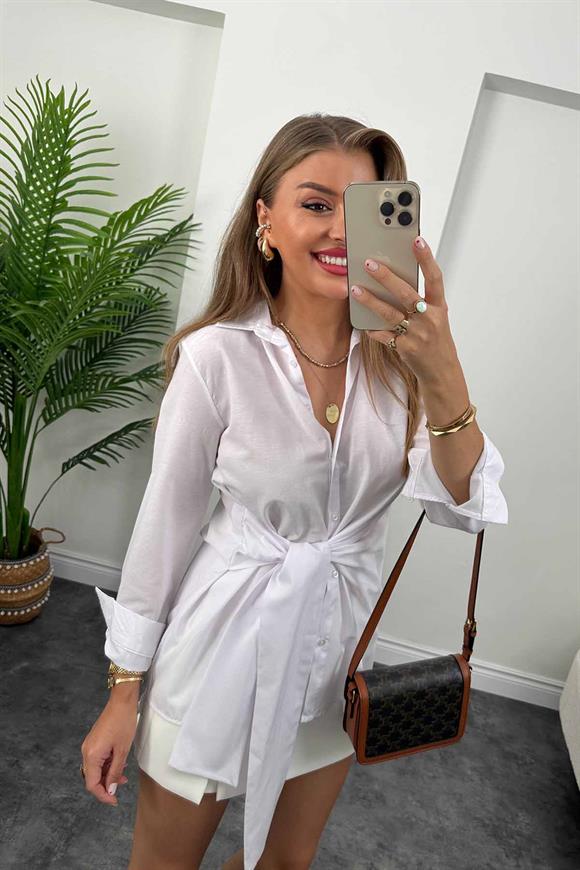 Mng Model Bağlamalı Tasarım Gömlek Beyaz 