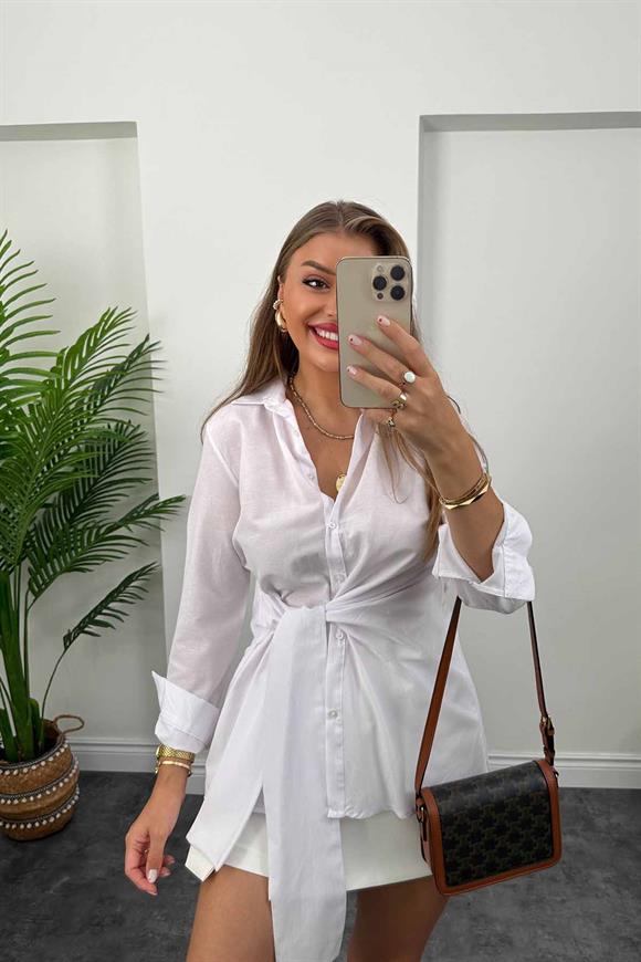 Mng Model Bağlamalı Tasarım Gömlek Beyaz 