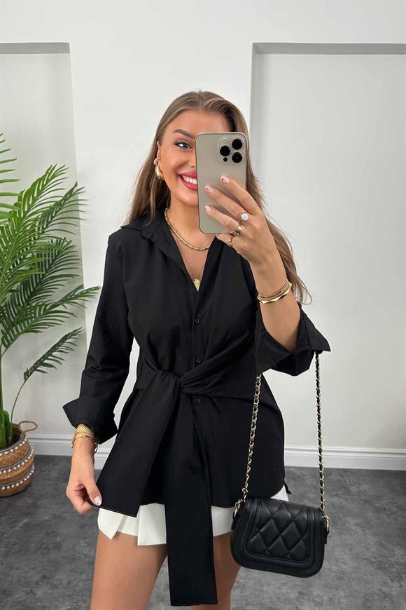 Mng Model Bağlamalı Tasarım Gömlek Siyah
