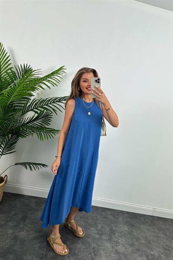 Marka Model Asimetrik Etek Salaş Tensel Elbise İndigo