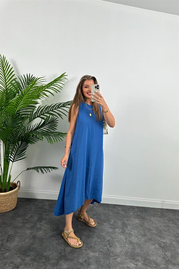 Marka Model Asimetrik Etek Salaş Tensel Elbise İndigo