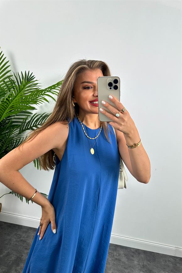 Marka Model Asimetrik Etek Salaş Tensel Elbise İndigo