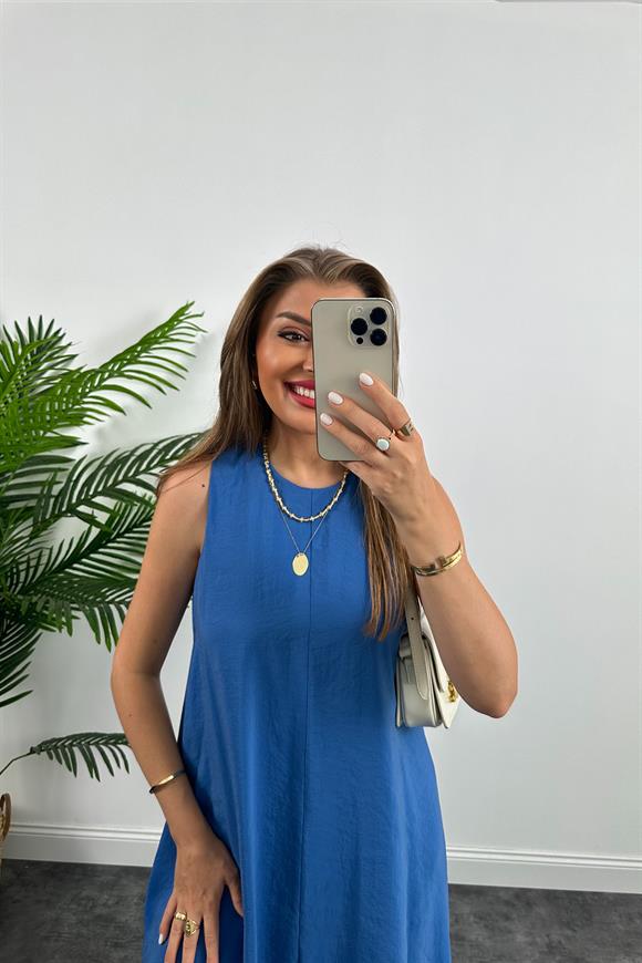 Marka Model Asimetrik Etek Salaş Tensel Elbise İndigo