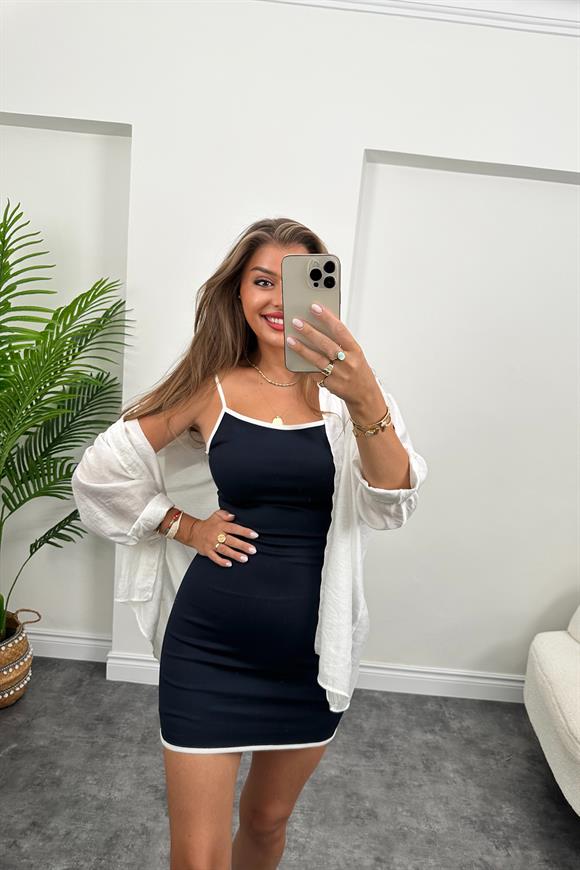 Marka Model Beyaz Şeritli Lacivert Basic Elbise
