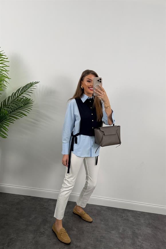 Marka Model Birleşik Tasarım Gömlek Yelek 2li Takım Lacivert Mavi