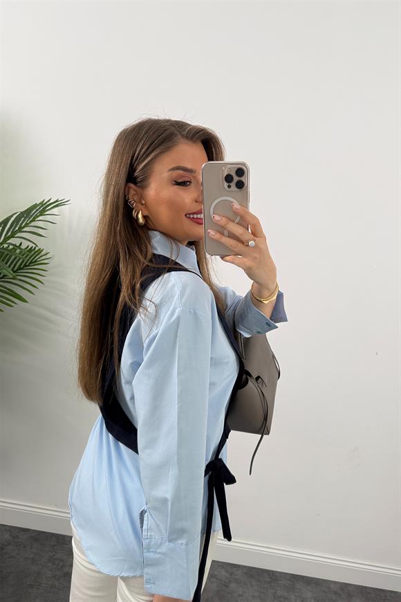 Marka Model Birleşik Tasarım Gömlek Yelek 2li Takım Lacivert Mavi