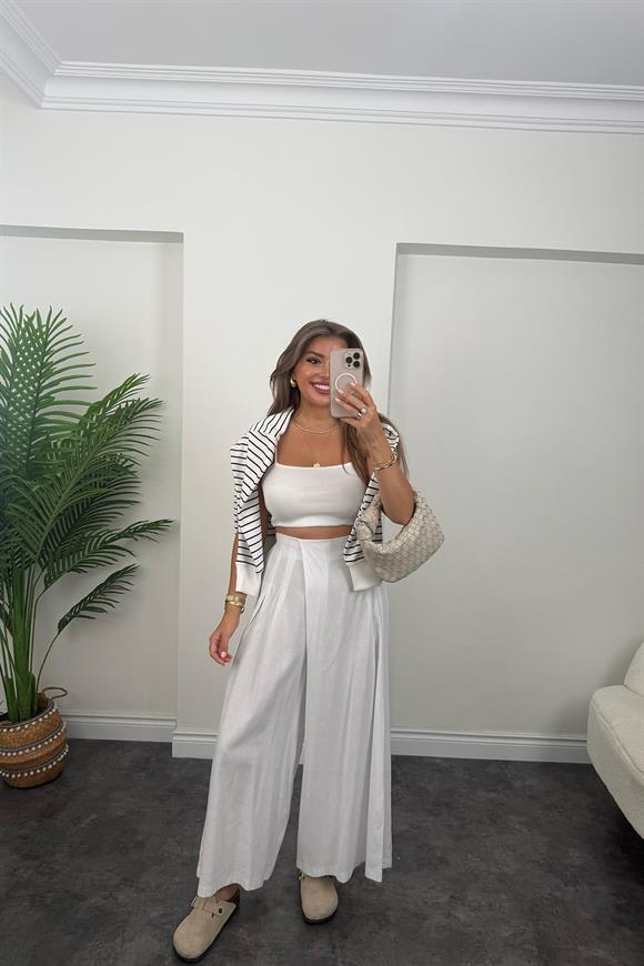 Marka Model Bol Paça Etek Pantolon Beyaz
