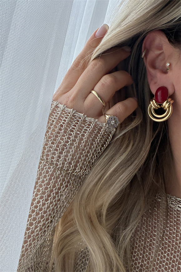 Marka Model Bordo Mineli Daire Küpe