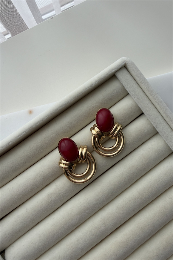 Marka Model Bordo Mineli Daire Küpe