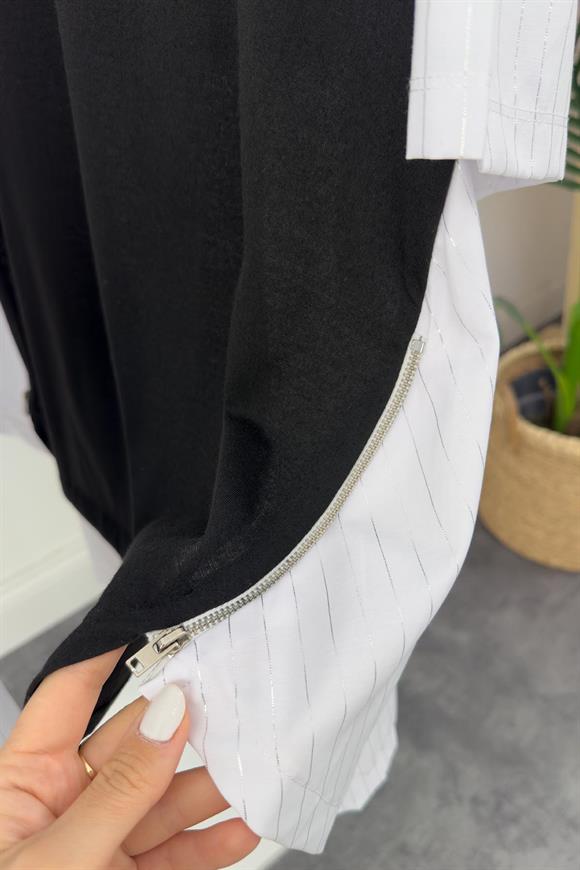 Marka Model Fermuar Detaylı Tasarım Asimetrik Bluz Siyah