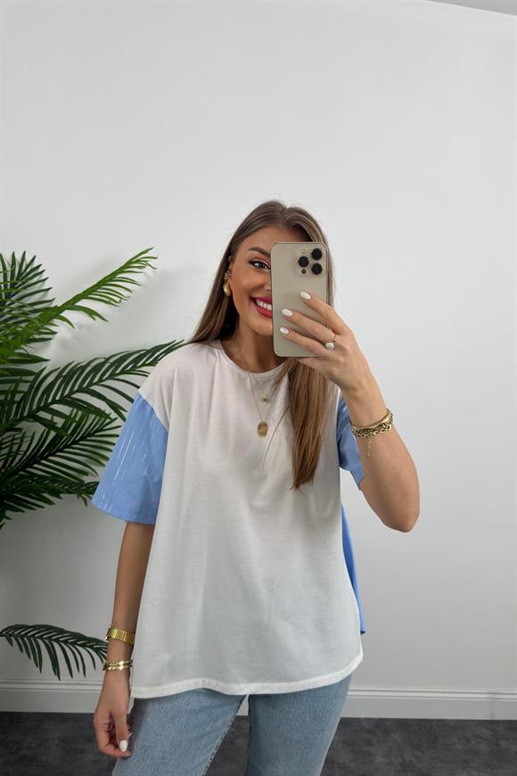 Marka Model Fermuar Detaylı Tasarım Asimetrik Bluz Mavi