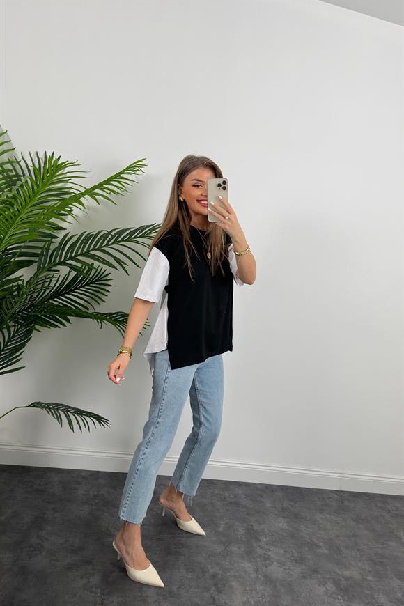 Marka Model Fermuar Detaylı Tasarım Asimetrik Bluz Siyah