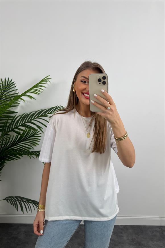 Marka Model Fermuar Detaylı Tasarım Asimetrik Bluz Beyaz 