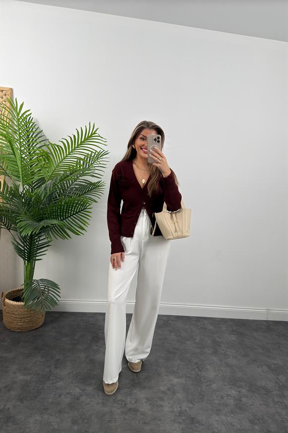 Marka Model Gül Broşlu Basic Yumoş Hırka Bordo