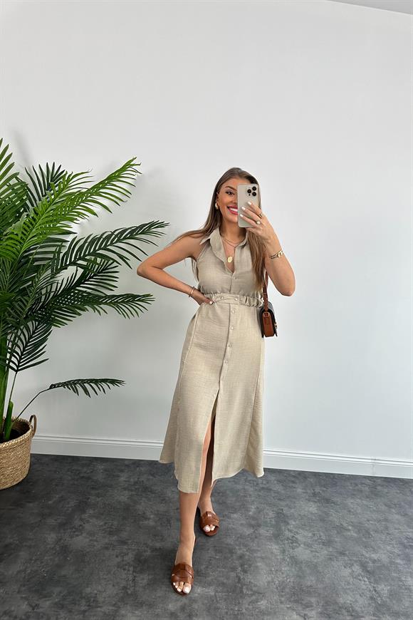 Marka Model Halter Yaka Tasarım Keten Aerobin Elbise Taş