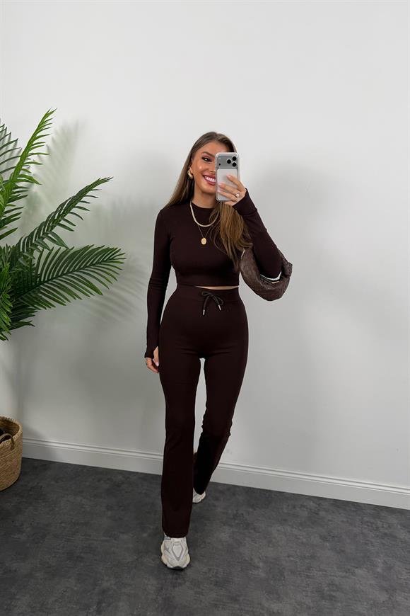 Marka Model İspanyol Tayt Bluz Çelik Penye Takım Acı Kahve 
