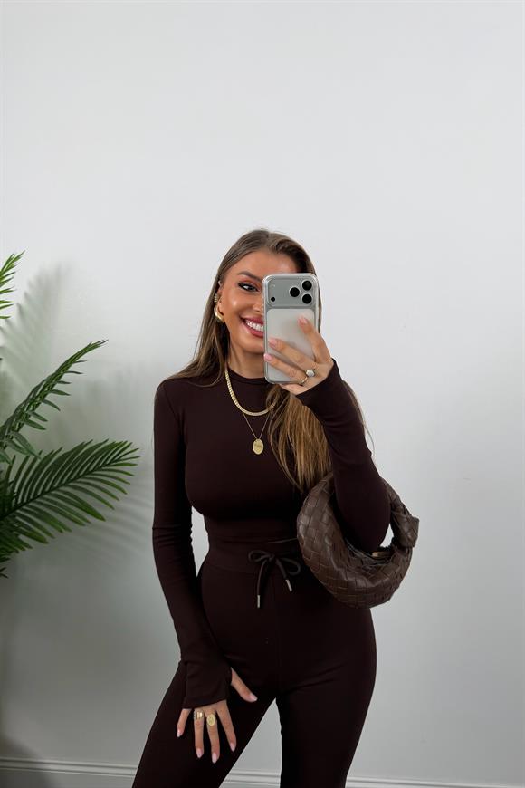 Marka Model İspanyol Tayt Bluz Çelik Penye Takım Acı Kahve 