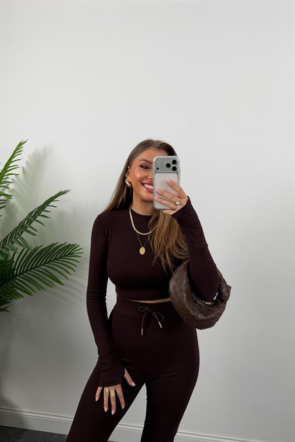 Marka Model İspanyol Tayt Bluz Çelik Penye Takım Acı Kahve 