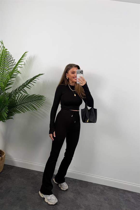 Marka Model İspanyol Tayt Bluz Çelik Penye Takım Siyah