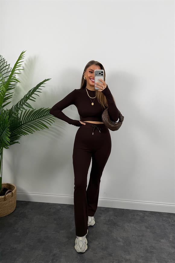 Marka Model İspanyol Tayt Bluz Çelik Penye Takım Acı Kahve 