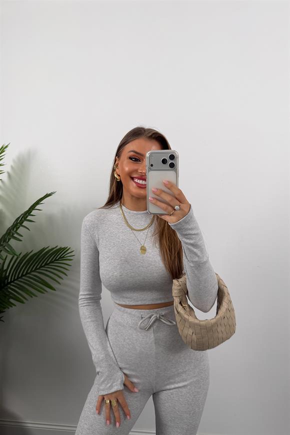 Marka Model İspanyol Tayt Bluz Çelik Penye Takım Gri Melanj