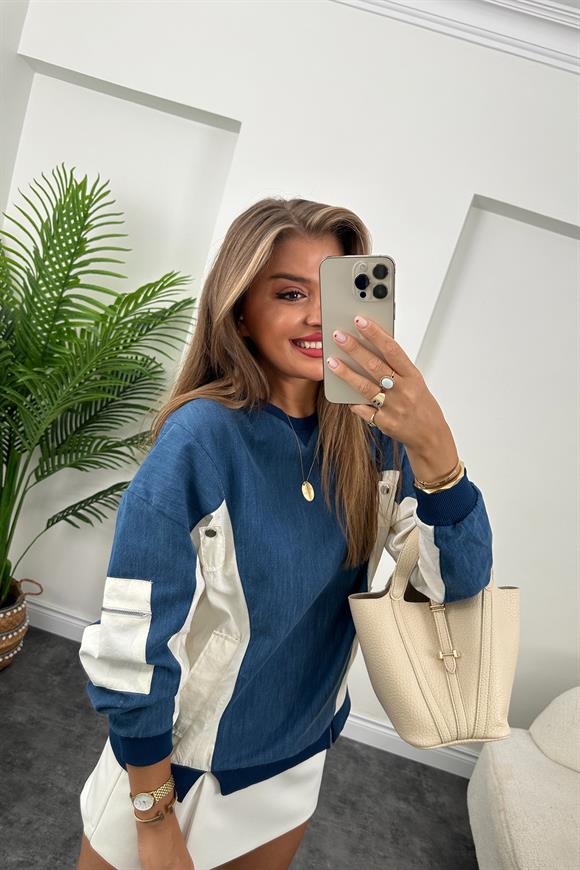 Marka Model Jean Mixli Tasarım Sweatshirt
