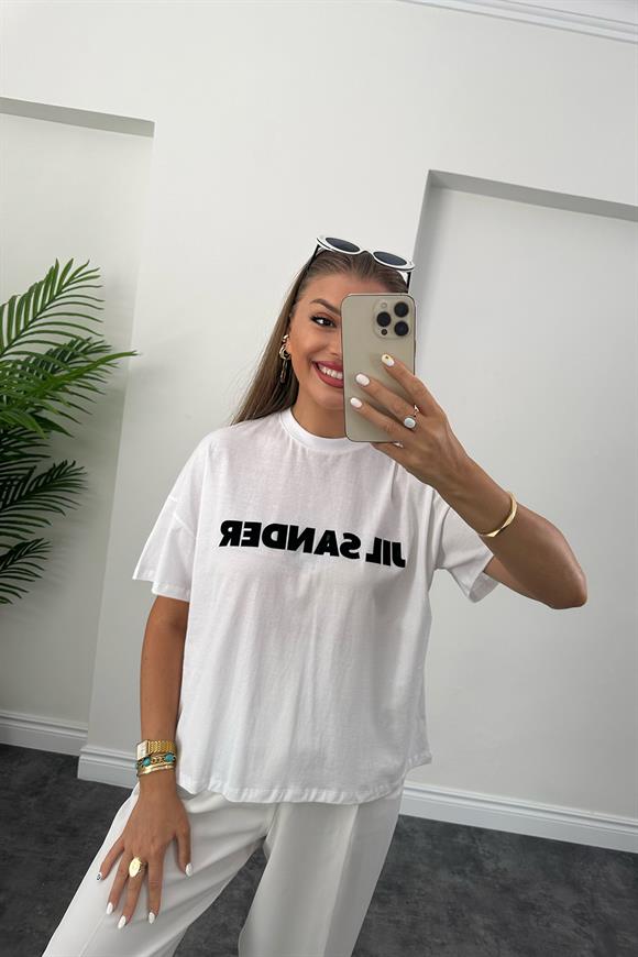 Marka Model Jil Sander Yazılı Lüx Kalite Basic Pamuklu Tshirt