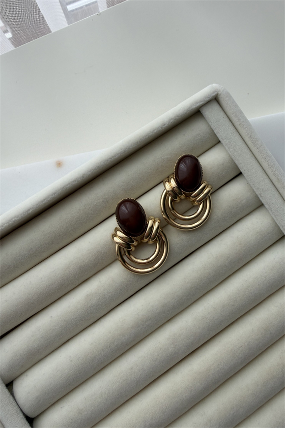 Marka Model Kahve Mineli Daire Küpe