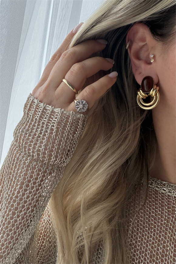 Marka Model Kahve Mineli Daire Küpe