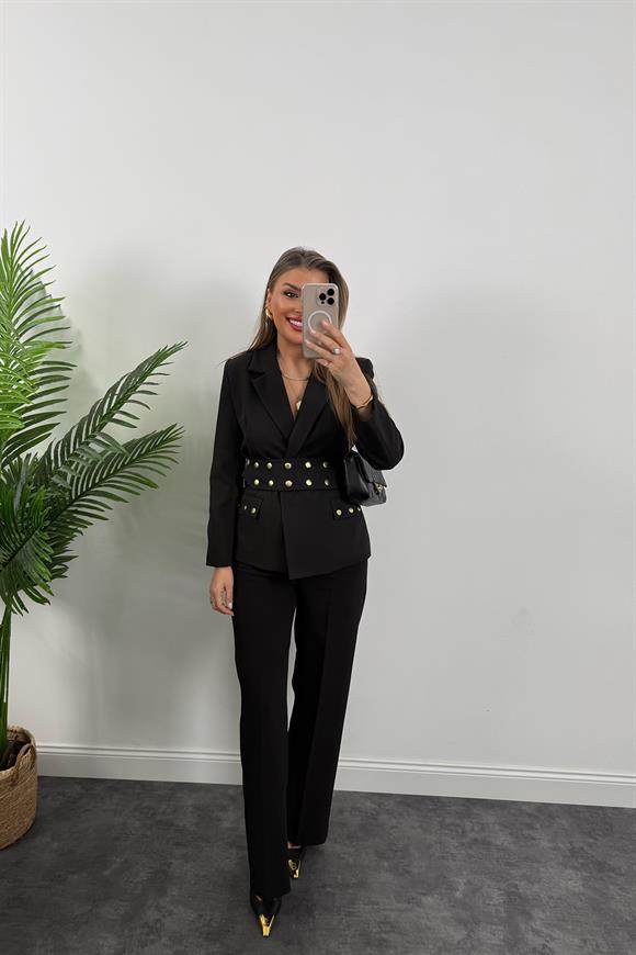 Marka Model Kemeri Zımbalı Tasarım Blazer Ceket Siyah