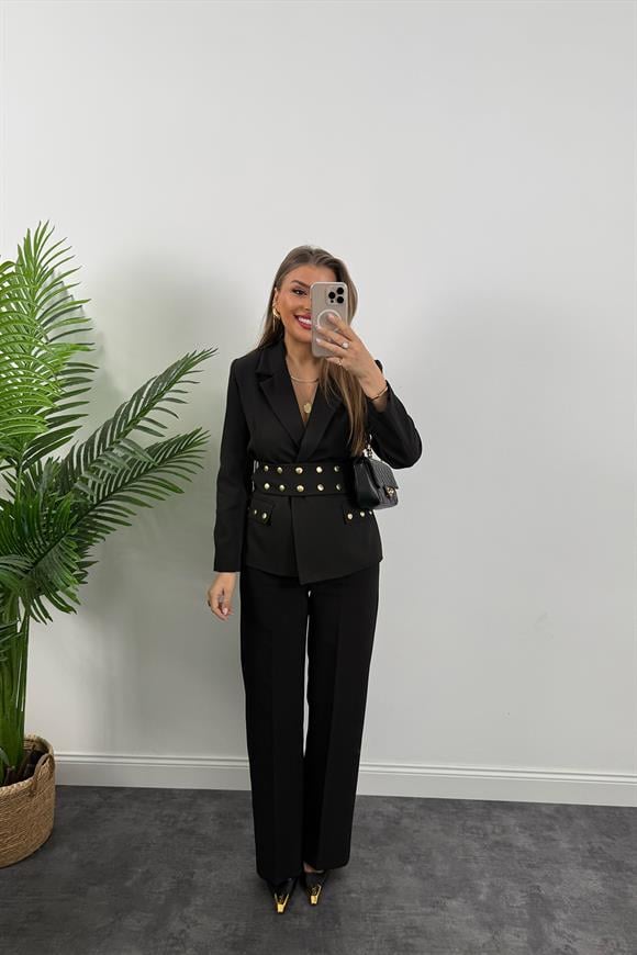 Marka Model Kemeri Zımbalı Tasarım Blazer Ceket Siyah