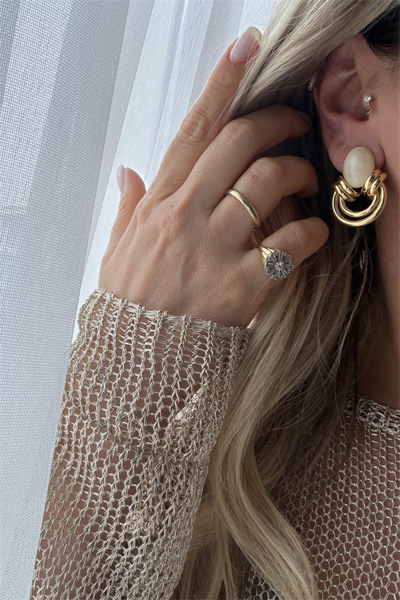 Marka Model Krem Mineli Daire Küpe