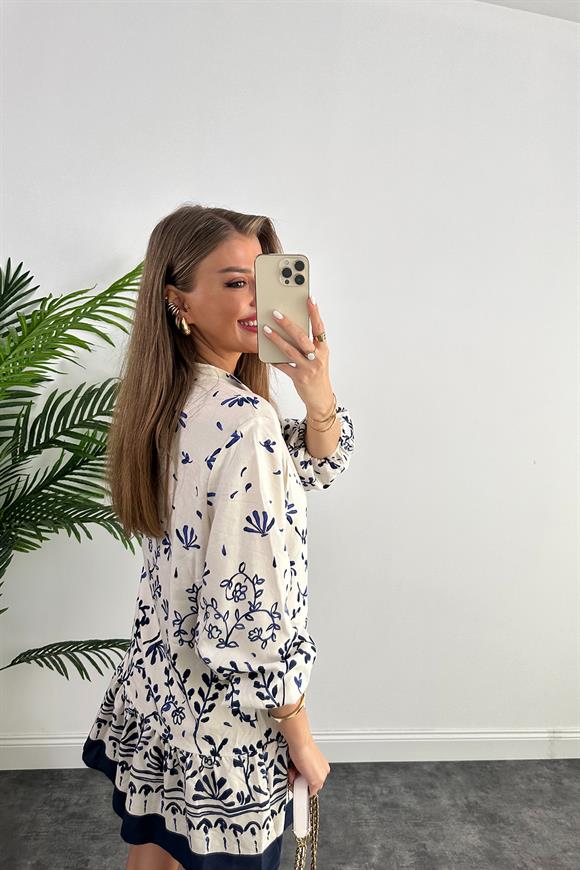 Marka Model Lacivert Beyaz Valonlu Kısa Elbise