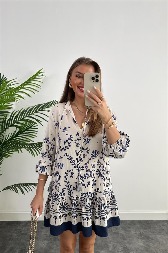 Marka Model Lacivert Beyaz Valonlu Kısa Elbise