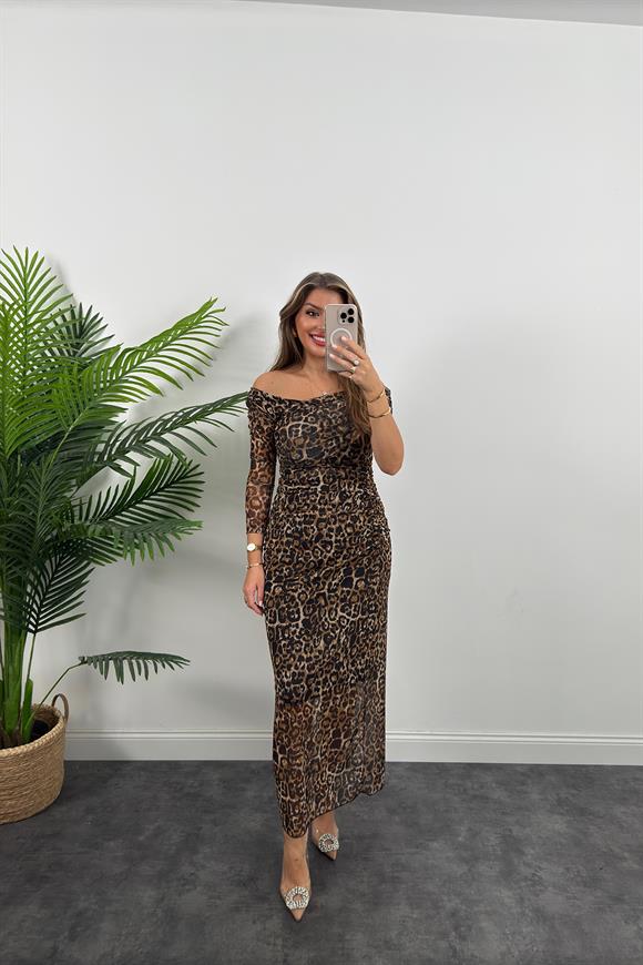 Marka Model Likralı Leopar Tül Elbise