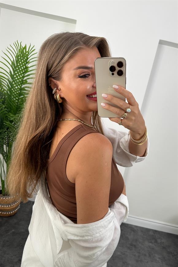 Marka Model Likralı Tam Boy Kaşkorse Atlet Kahverengi