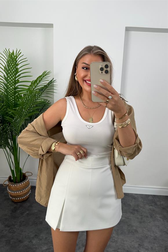 Marka Model Likralı Tam Boy Kaşkorse Atlet Beyaz