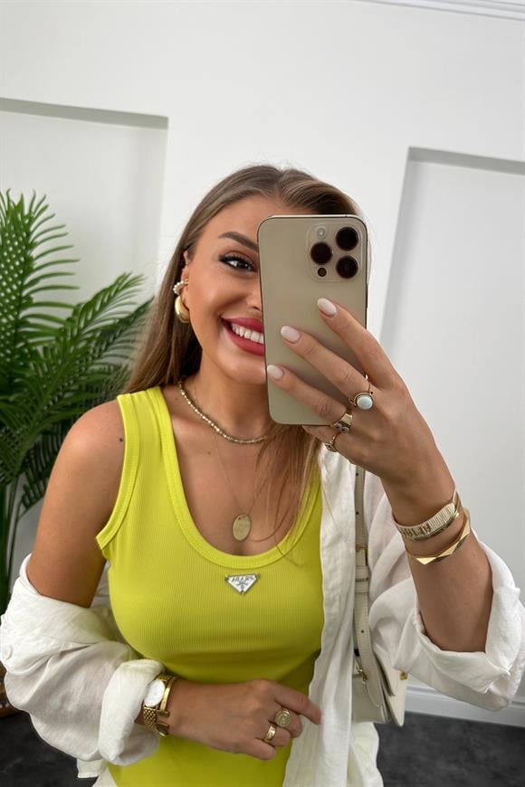 Marka Model Likralı Tam Boy Kaşkorse Atlet Neon Fıstık